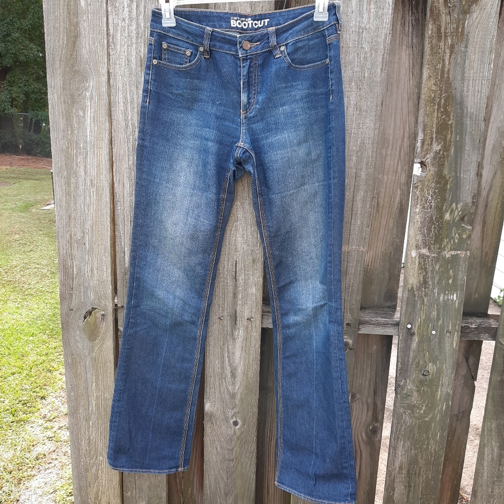 New York & Company 4 TALL Women's Curvy Low Rise Boot Cut Blue Jeans Stretch